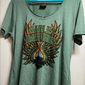 Harley-Davidson Green and Orange Graphic Tee